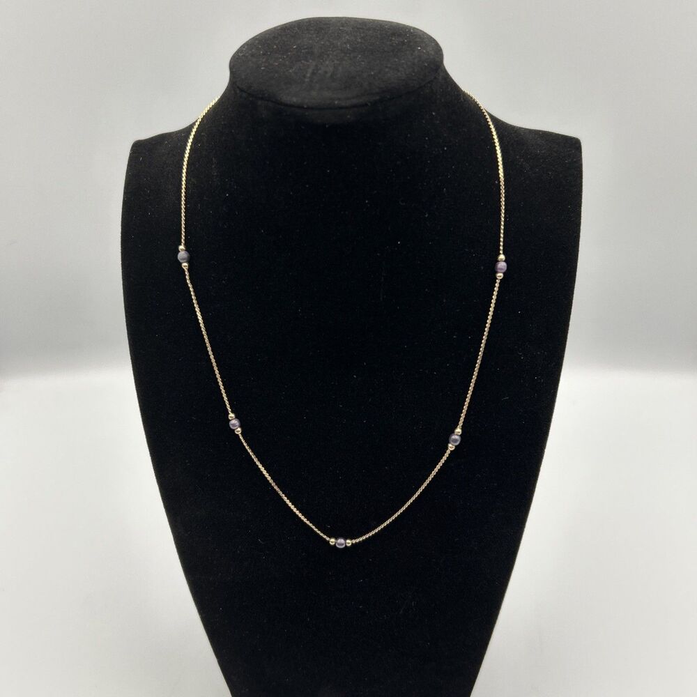 Vintage Dainty Gold-tone 18" Necklace with Dark Purple Beads Layering